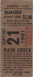Cubs ticket - 9/21/81