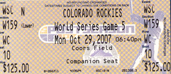 2007 World Series Game 5 Ticket