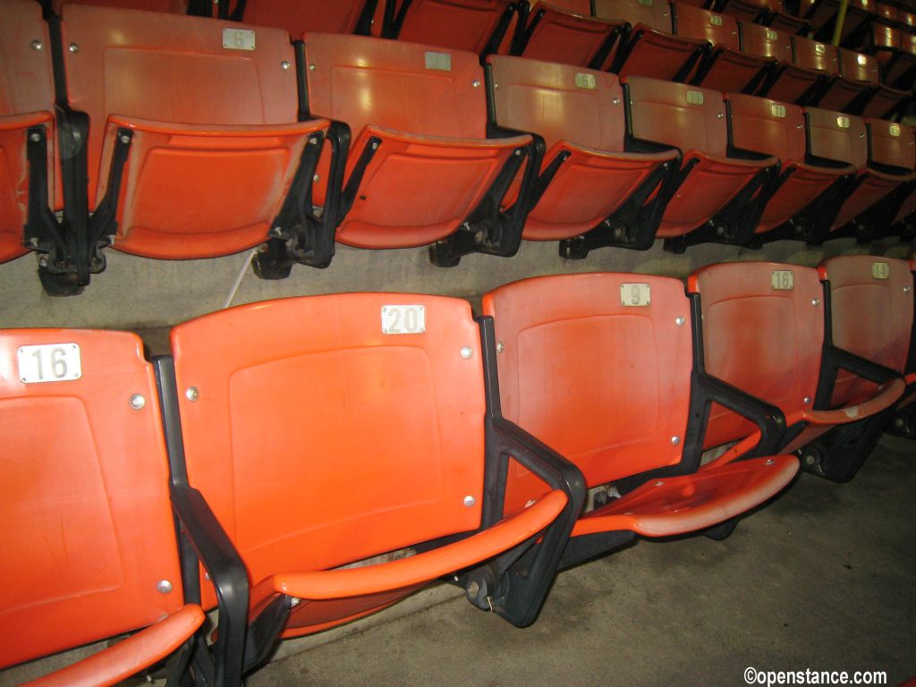 Good thing it's general admission! No rhyme nor reason to seat numbering. These seats are from what was then known as Anaheim Stadium. If it fits, it sits!