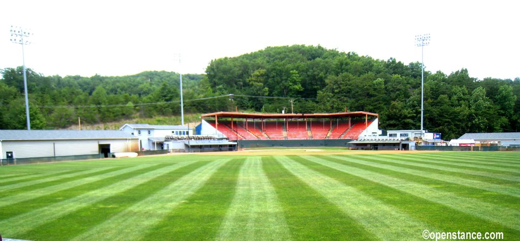 Peters Park is in both Bluefield, Virgina and Bluefield, West Virginia. Bowen Field is completely in Virgina, although I was told when I was there that the state line ran through right field. See the map in the last frame.