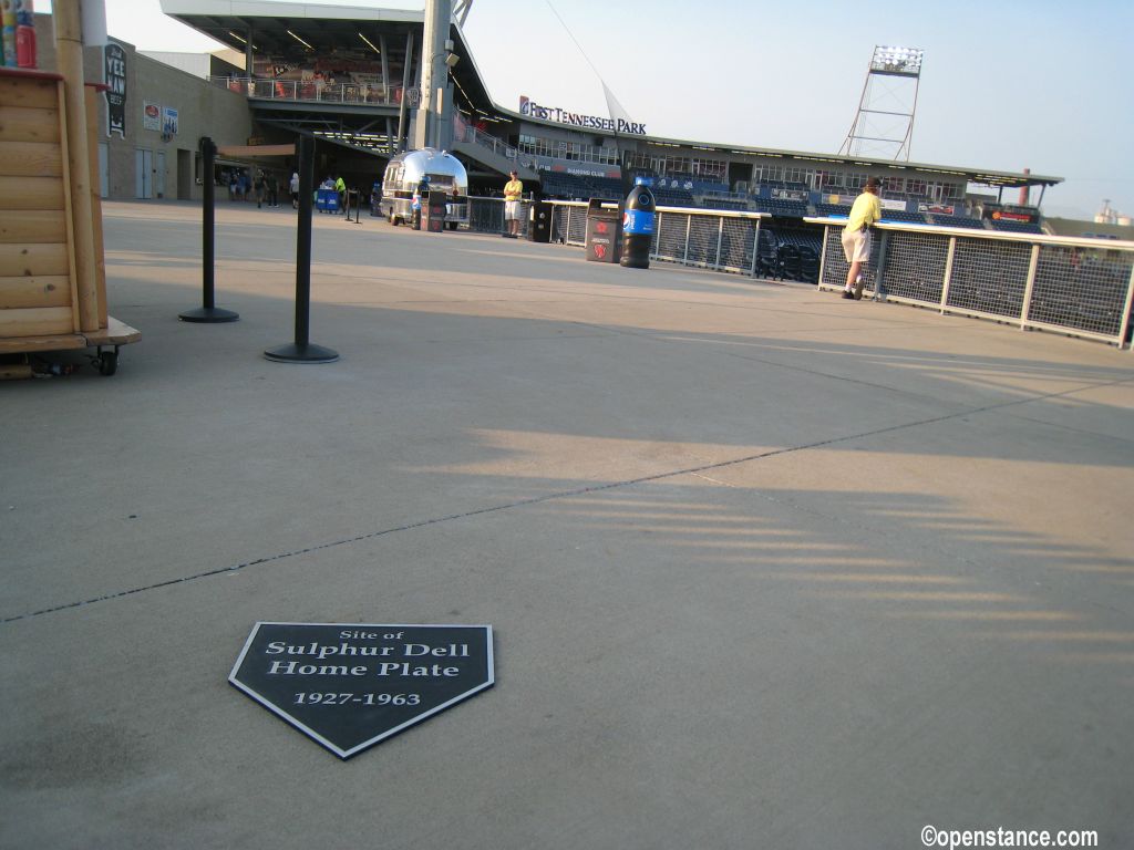 The site of home plate is marked accordingly.