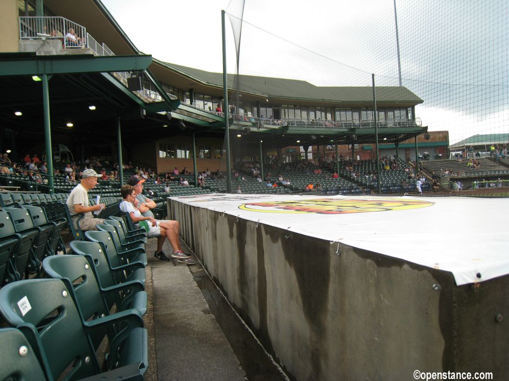 We sat at the far end of the first base dugout.